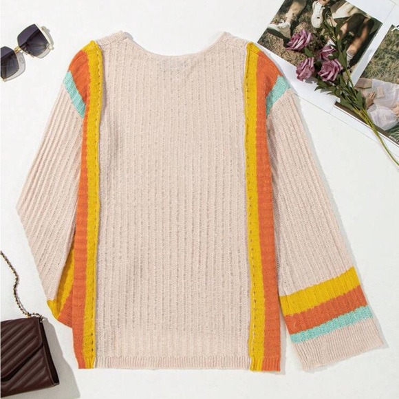 Luxe Color Block Long Sleeve Knit Sweater Top - Picture 7 of 10